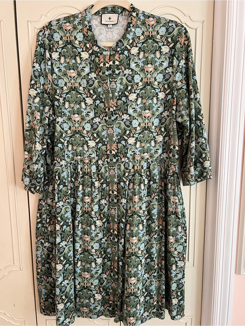 Tuckernuck Olive Green Floral Royal Shirt Dress